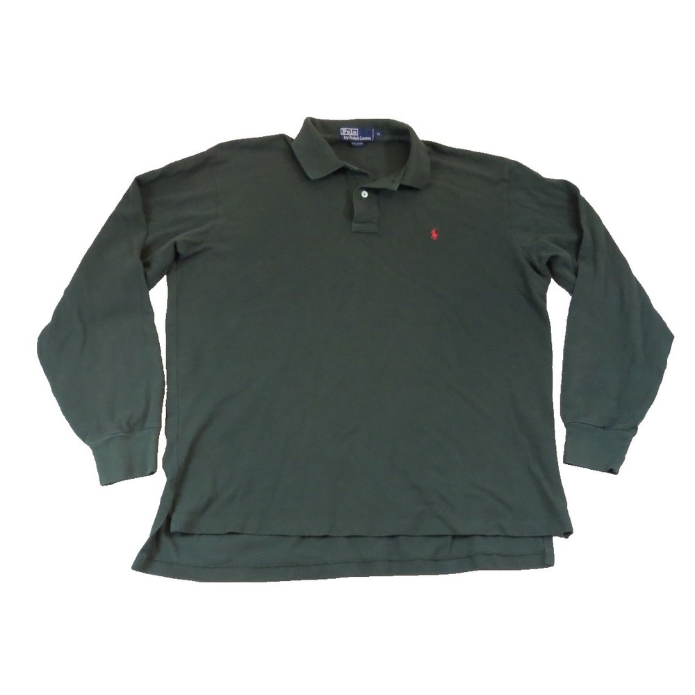 Polo Ralph Lauren Shirt Mens XL Green Long Sleeve Pique Cotton Classic Pony Logo